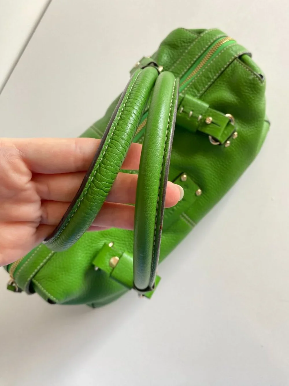 Kate Spade New York Green Leather Satchel Handbag Silver Hardware Y2K Vintage